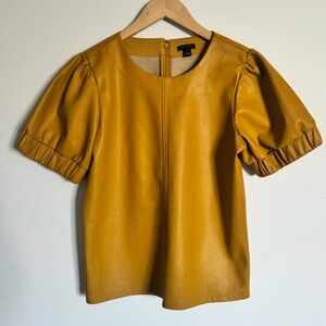 Ann Taylor Mustard Puff Sleeve Top Imitation Leather Size Extra Small
